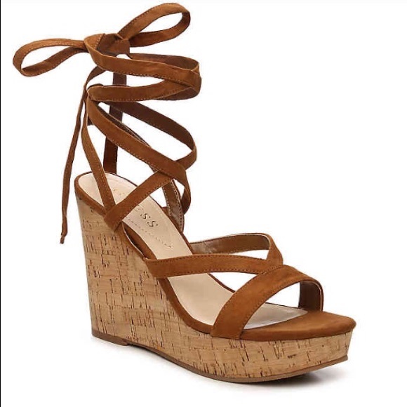 guess lace up wedges